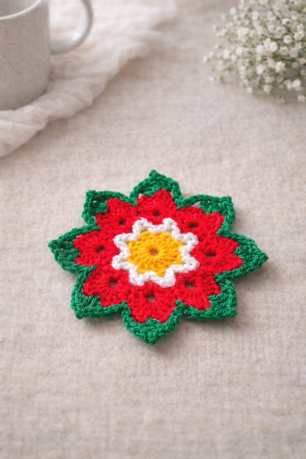 Handmade Crochet Poinsettia Coaster