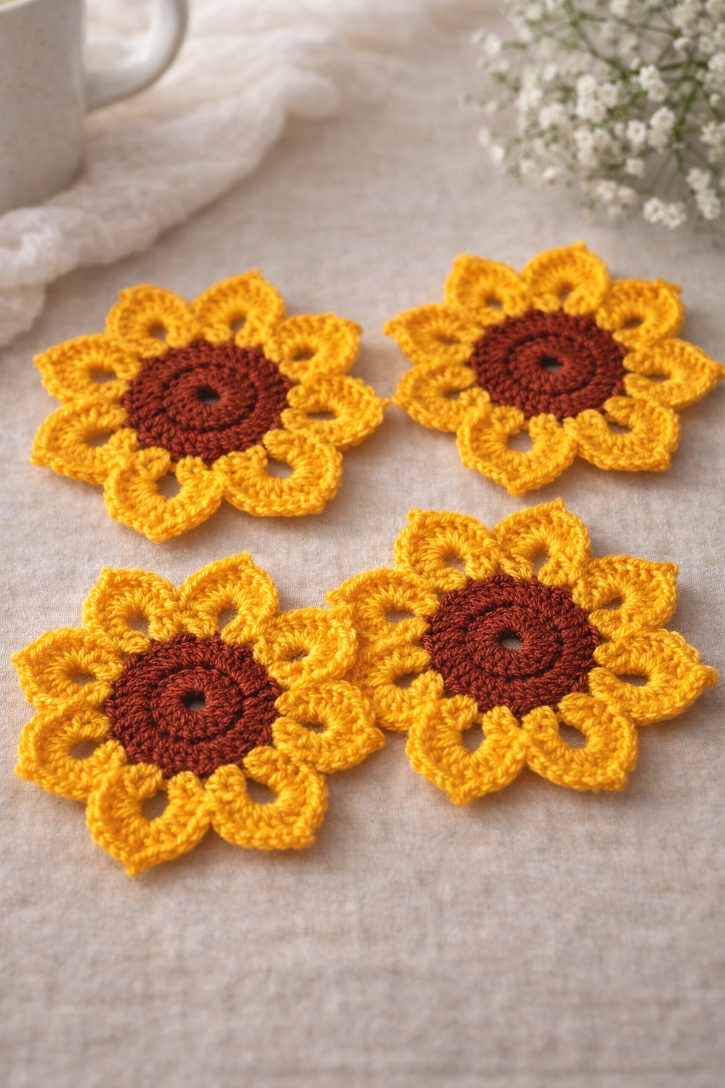 Handmade Crochet Sunflower Coaster