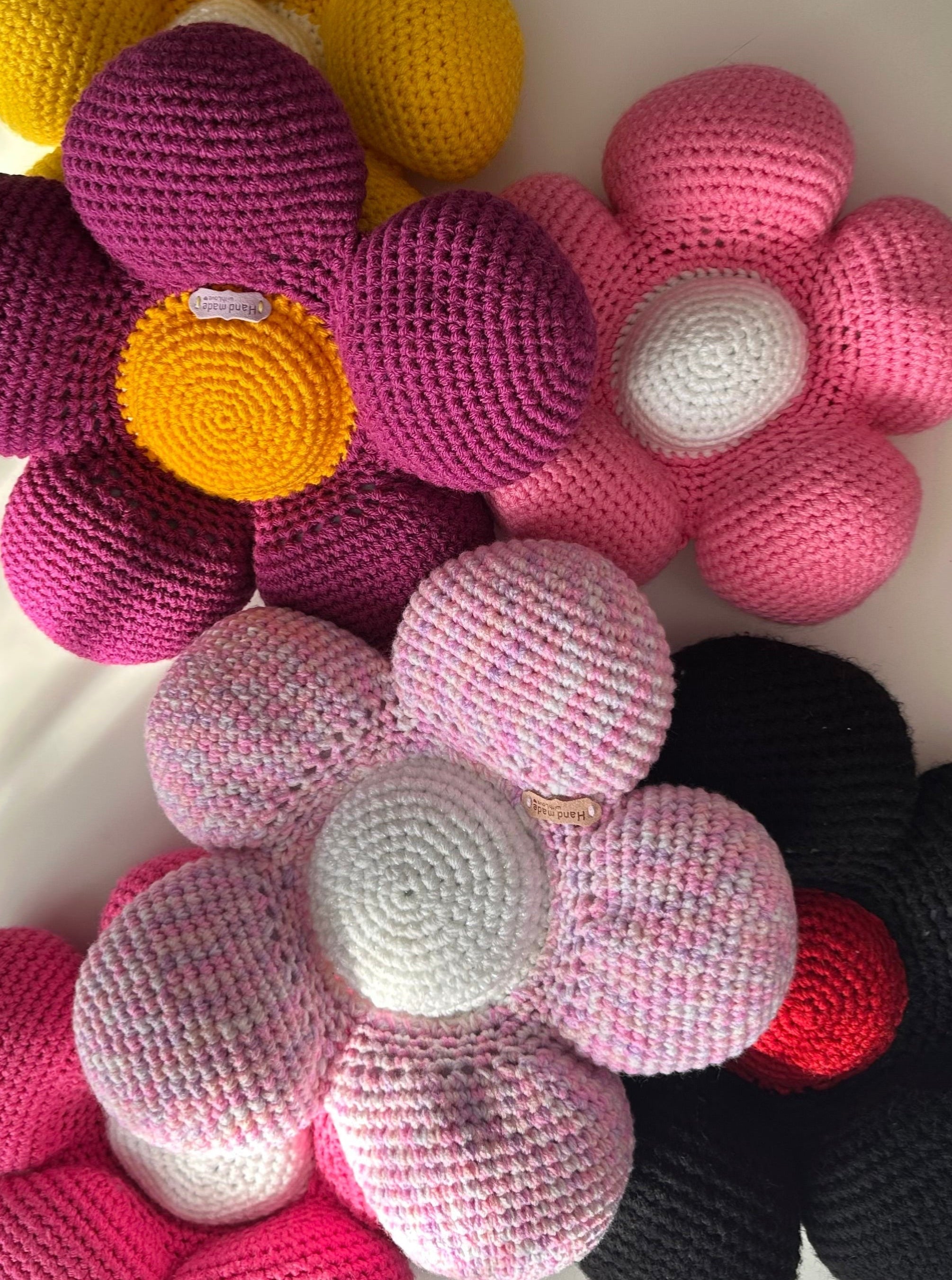 Handmade Crochet Daisy Cushion, Boho Floral Home Decor