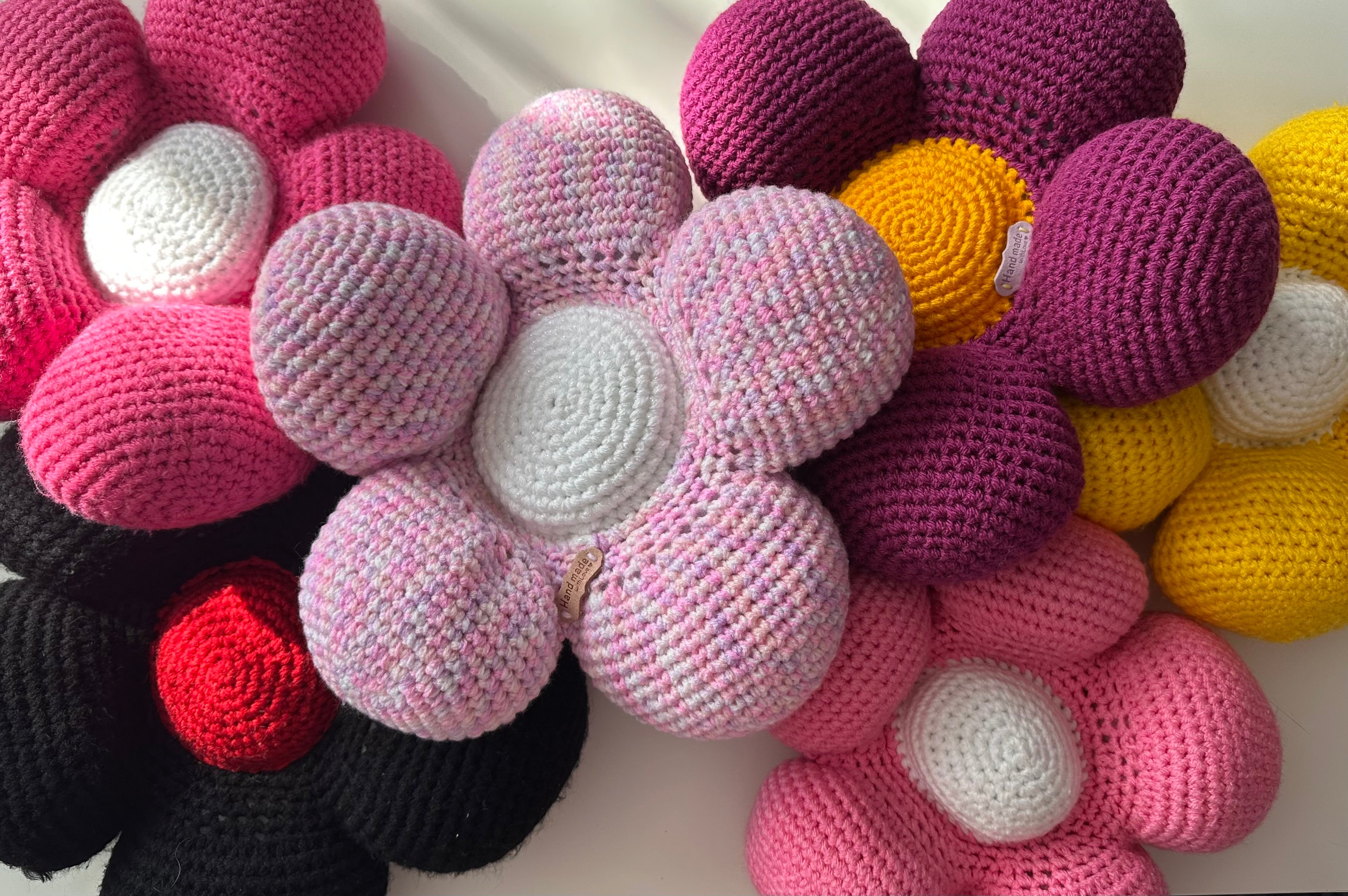 Handmade Crochet Daisy Cushion, Boho Floral Home Decor