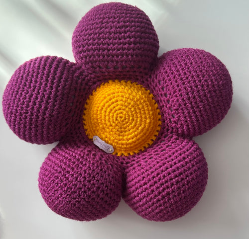 Handmade Crochet Daisy Cushion, Boho Floral Home Decor