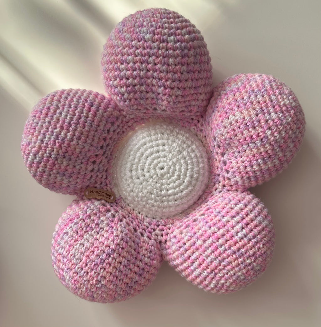 Handmade Crochet Daisy Cushion, Boho Floral Home Decor