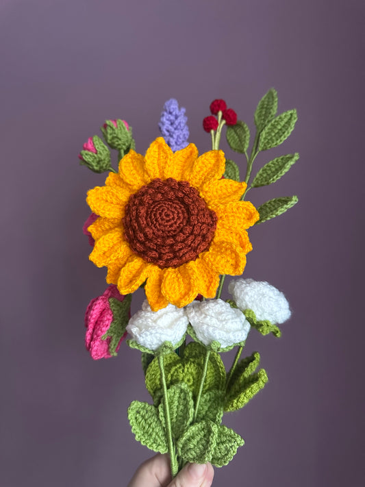Golden Meadow Crochet Flower Bouquet - Handmade Autumn Gift